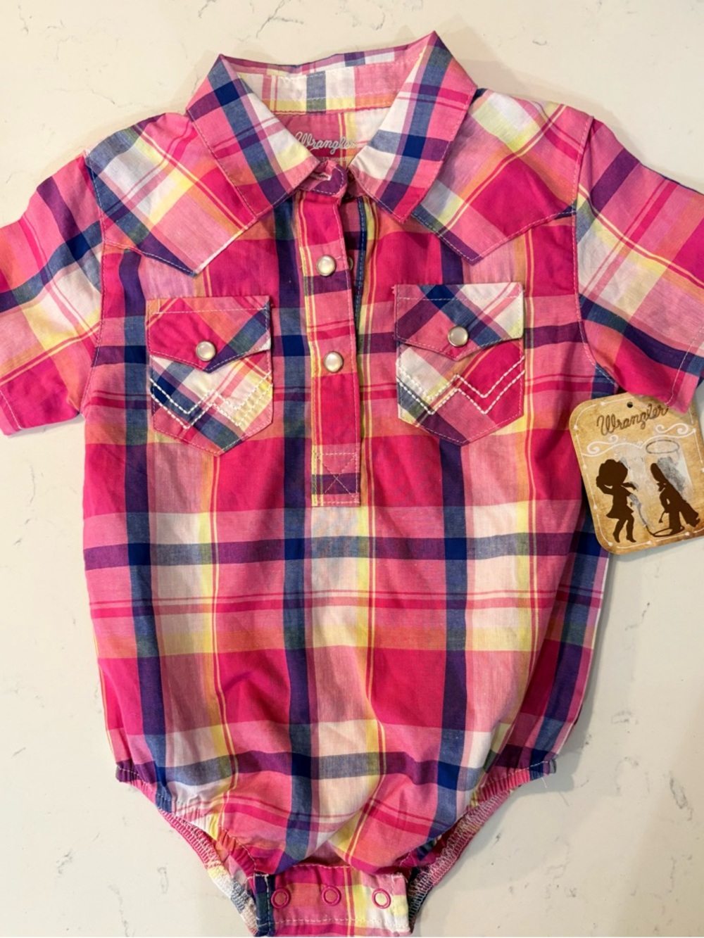 NWT Wrangler Baby Girl Western Plaid Romper Bodysuit - 12M